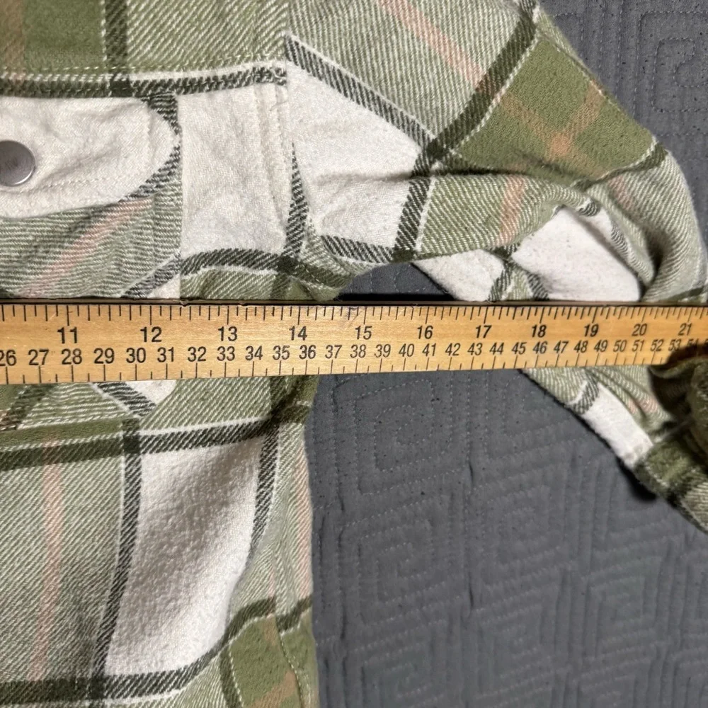 Wonder Nation Flannel Jacket Girls Size 6-6x Plaid Green 100% Cotton